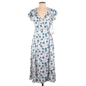 Draper James RSVP Wrap Sun Dress Blue Pink Floral Women's Size S